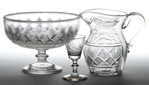PITTSBURGH EARLY CUT STRAWBERRY DIAMONDS AND FANS GLASS ARTICLES, LOT OF THREE