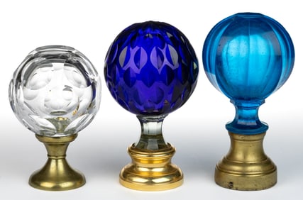 ASSORTED CUT GLASS NEWEL POSTS, LOT OF THREE