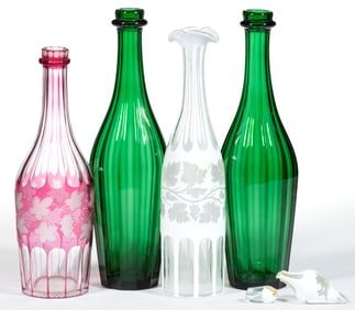ASSORTED CUT GLASS DECANTERS, LOT OF FOUR