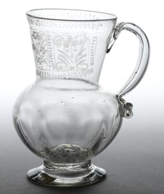 PATTERN-MOLDED AND ENGRAVED GLOBULAR-FORM JUG / TANKARD