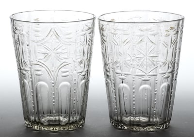 PAIR OF PATTERN-MOLDED, CUT, AND ENGRAVED FLIP GLASSES