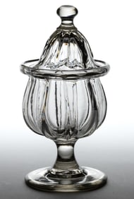 PILLAR-MOLDED GLASS COVERED SUGAR BOWL