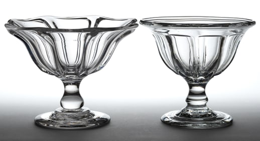 PILLAR-MOLDED GLASS OPEN COMPOTES, LOT OF TWO