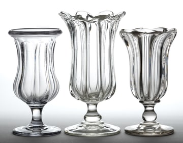 PILLAR-MOLDED GLASS CELERY VASES, LOT OF THREE