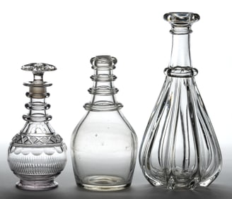 ASSORTED GLASS DECANTERS, LOT OF THREE
