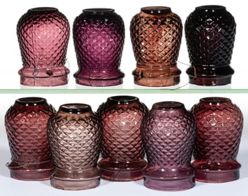 DIAMOND-PATTERN MOLDED GLASS CHRISTMAS LIGHTS, LOT OF NINE