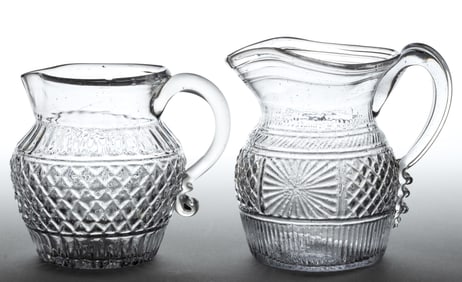 BLOWN-MOLDED THREE-MOLD GLASS PITCHERS / JUGS, LOT OF TWO