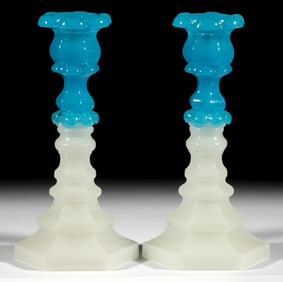 PRESSED PETAL AND HEXAGONAL PAIR OF CANDLESTICKS