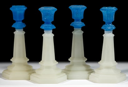 PRESSED HEXAGONAL CANDLESTICKS, LOT OF FOUR
