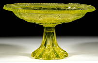 PRESSED LACY PRINCESS FEATHER MEDALLION AND BASKET OF FLOWERS COMPOTE / DISH ON FOOT