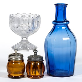 ASSORTED GLASS CONDIMENT ARTICLES, LOT OF FOUR