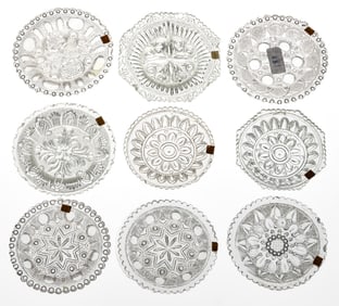 LEE/ROSE NO. 180, 180A, 181A, 183A, 184B, 187, 188, 191B, AND 192 PRESSED CUP PLATES, LOT OF NINE