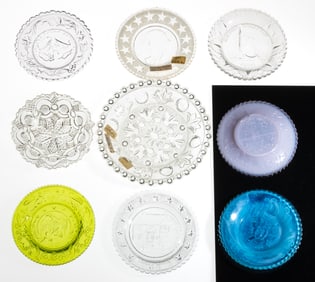 ASSORTED PRESSED CUP PLATES, LOT OF NINE