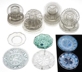 ASSORTED PRESSED GLASS CUP PLATES, LOT OF 28