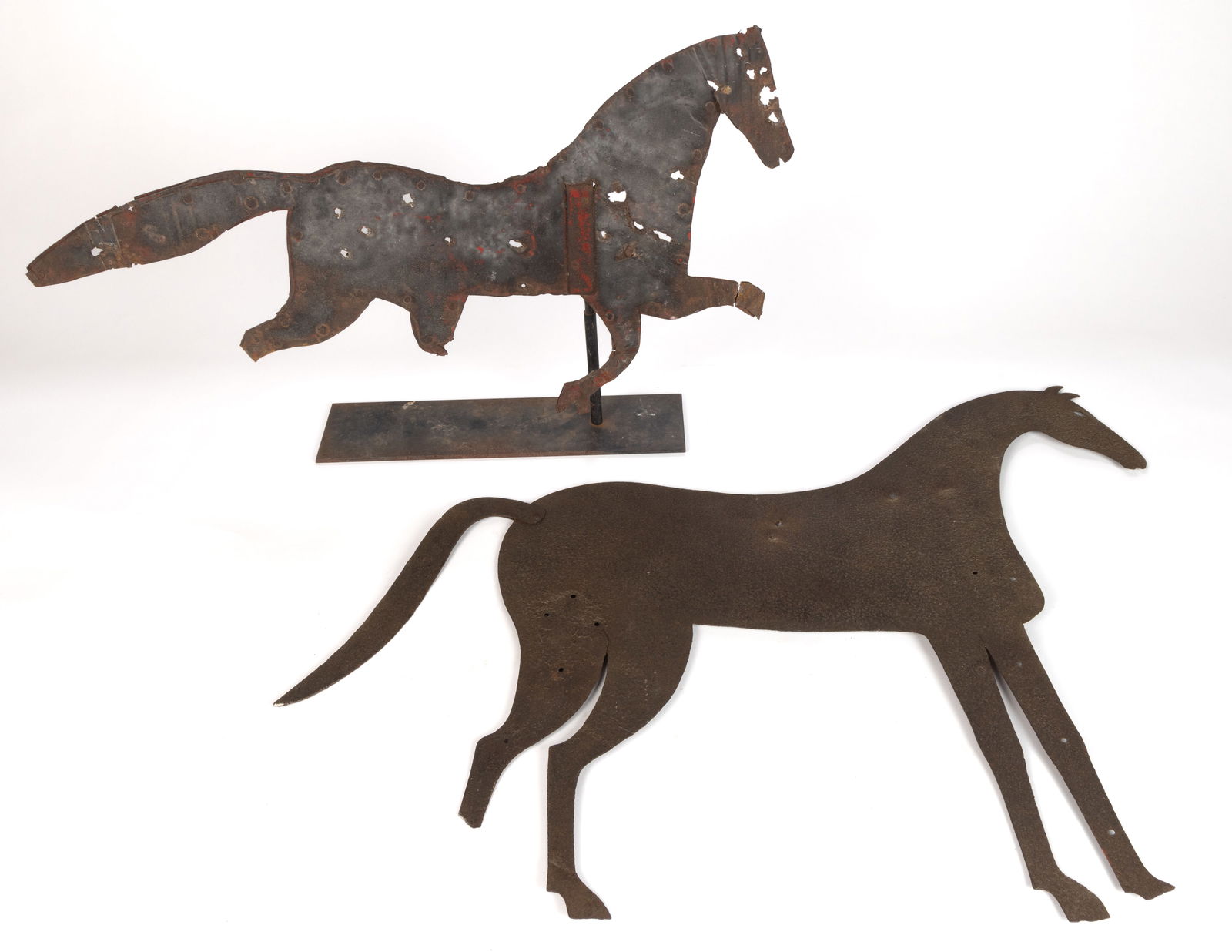 FOLK ART SHEET-IRON / TIN FIGURAL HORSE CUT-OUT SILHOUETTE WEATHERVANES / TRADE SIGNS, LOT OF TWO (1 of 6)