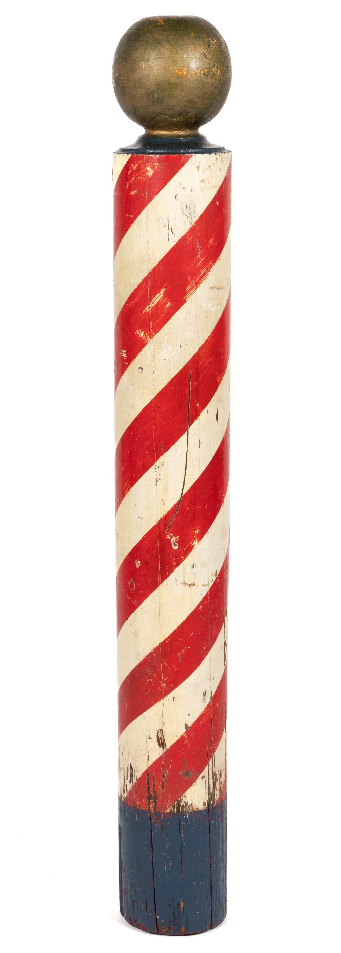 AMERICAN PAINT-DECORATED WOODEN BARBER POLE (1 of 4)