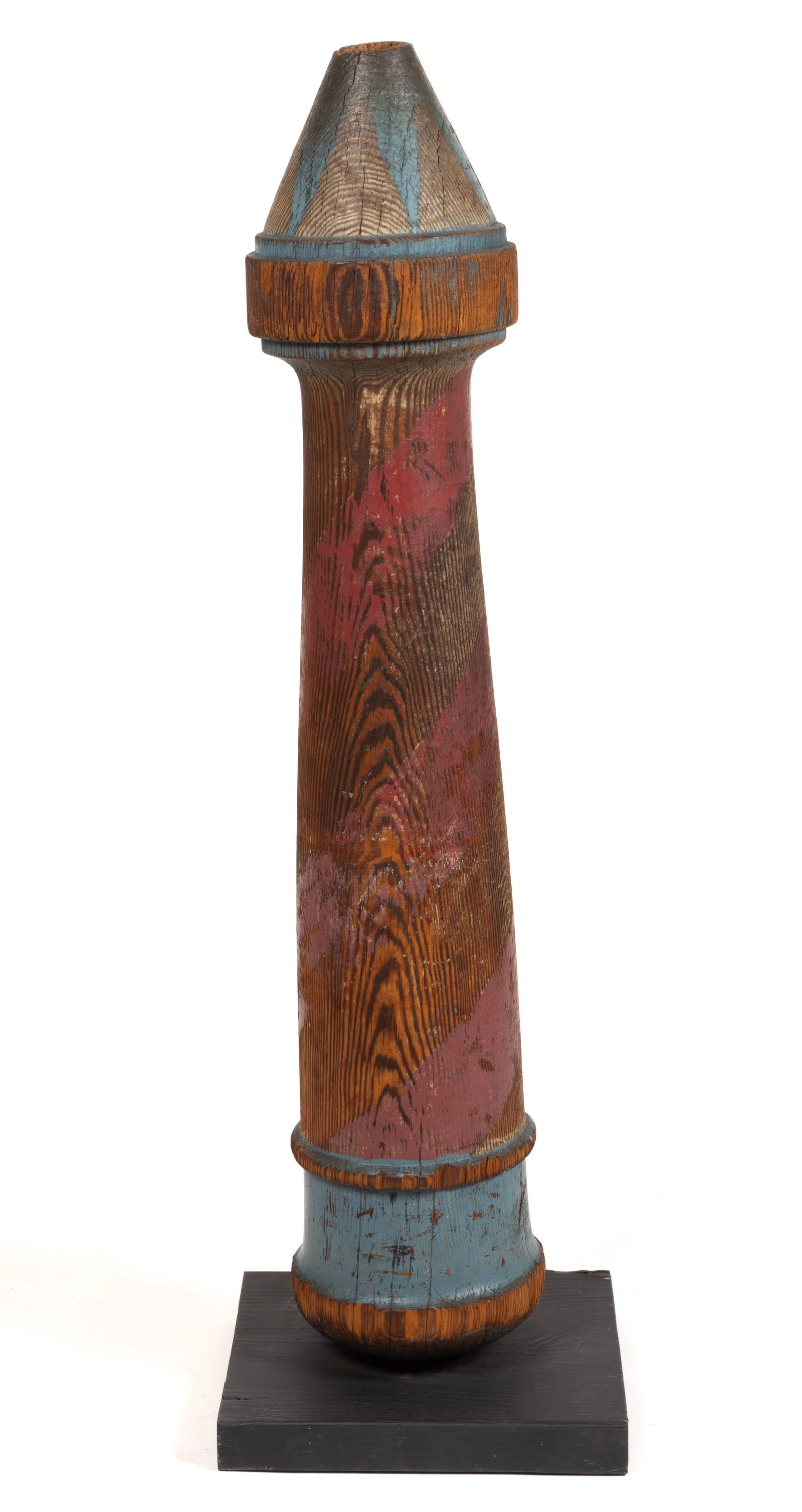 SOUTHERN FOLK ART TURNED AND PAINTED YELLOW PINE BARBER POLE (1 of 5)