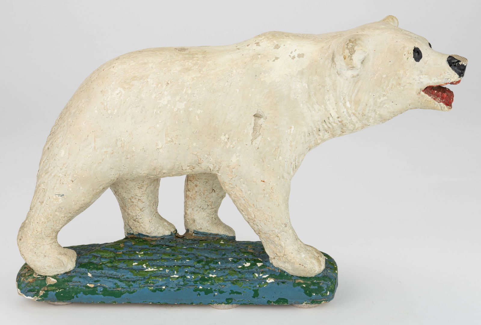 FOLK ART PAINT-DECORATED CONCRETE FIGURAL POLAR BEAR (1 of 3)