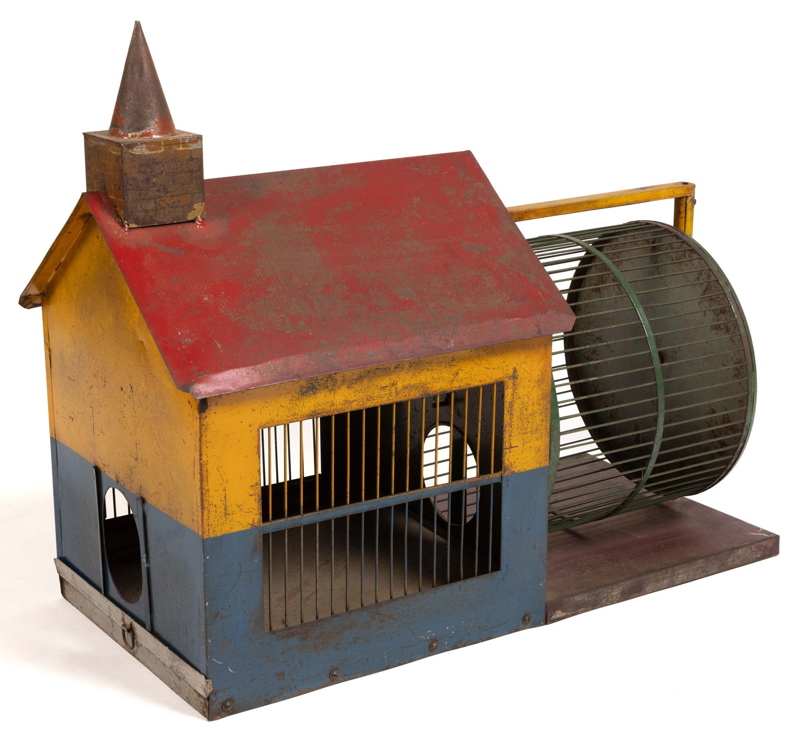 AMERICAN FOLK ART PAINT-DECORATED TIN / SHEET-IRON SQUIRREL CAGE (1 of 5)