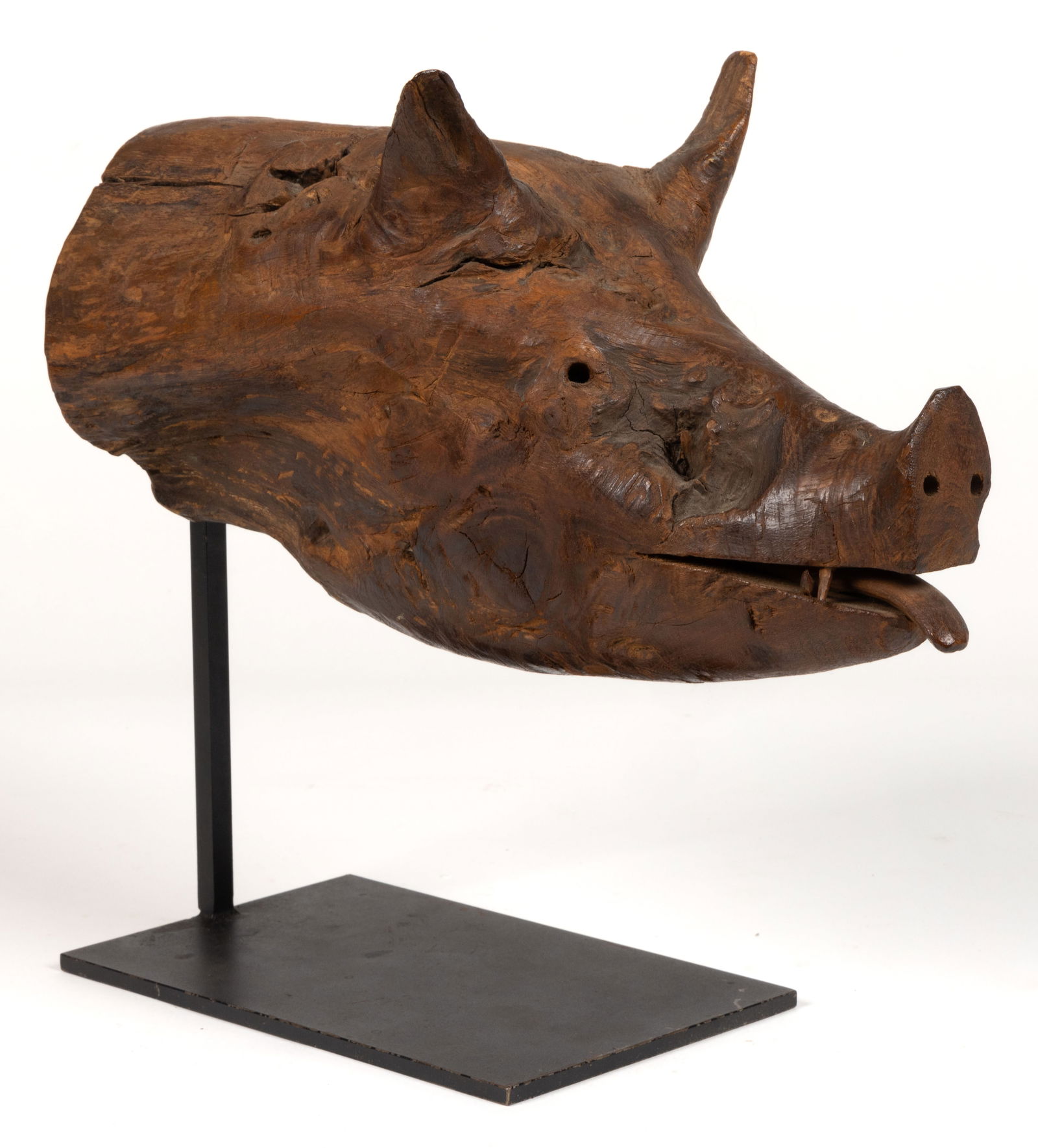 FOLK ART CARVED BOAR'S HEAD (1 of 4)