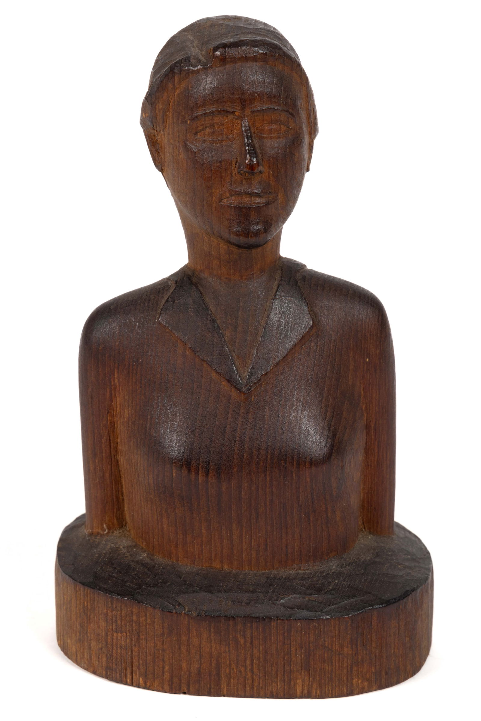 AMERICAN FOLK ART CARVED PINE BUST OF A WOMAN (1 of 5)
