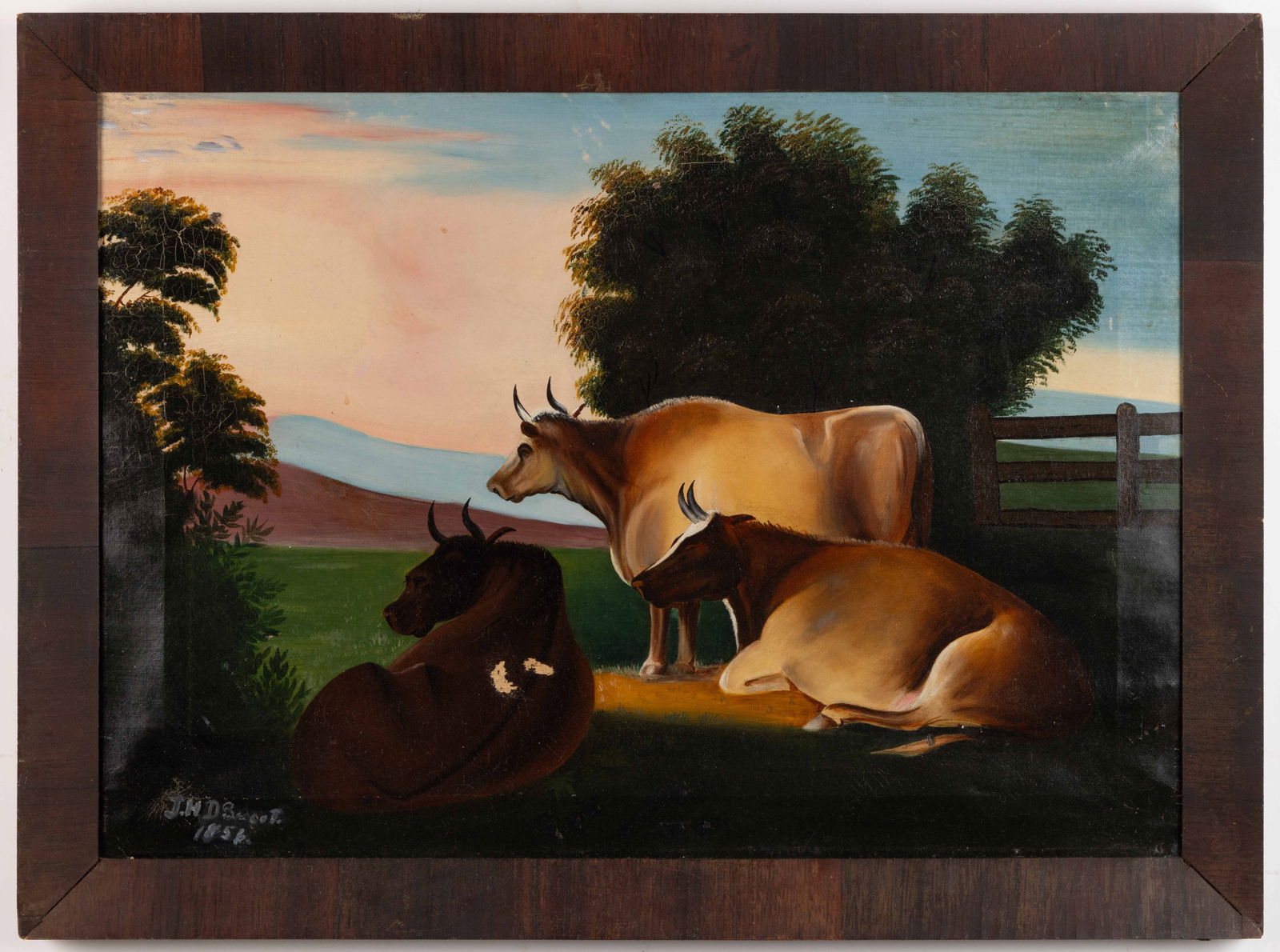 AMERICAN SCHOOL (19TH CENTURY) FOLK ART LANDSCAPE WITH CATTLE (1 of 5)