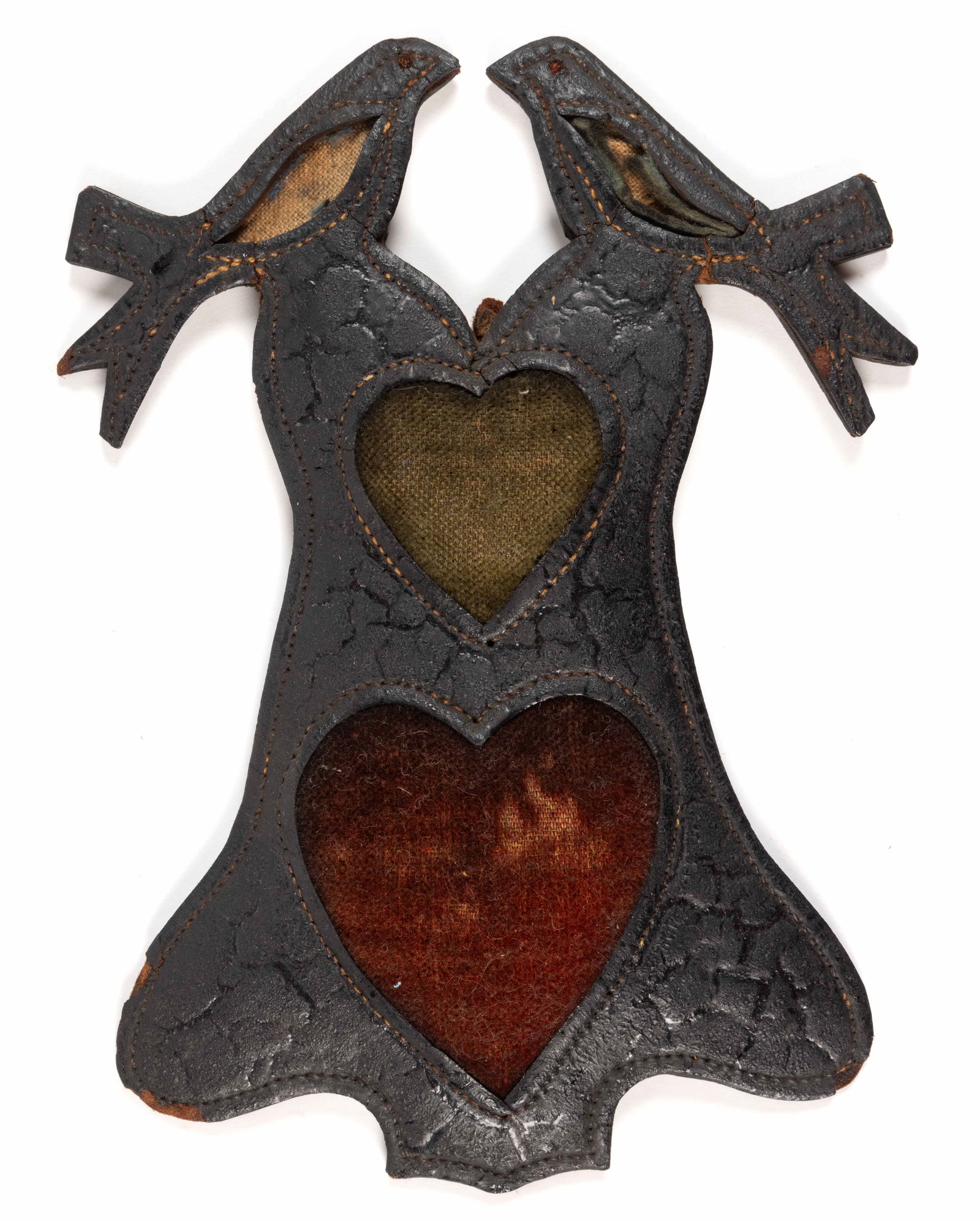 AMERICAN FOLK ART LEATHER HANGING WALL PINCUSHION (1 of 2)