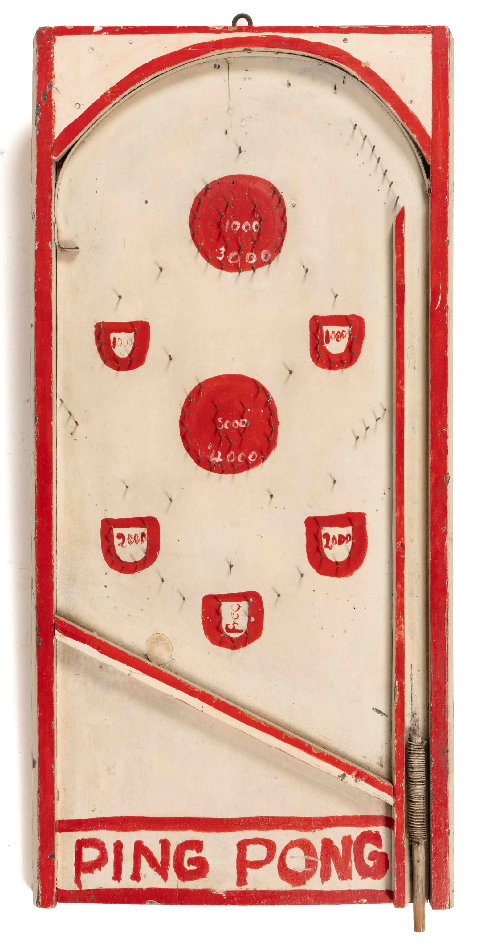 AMERICAN FOLK ART PAINTED WOODEN PINBALL GAME (1 of 2)