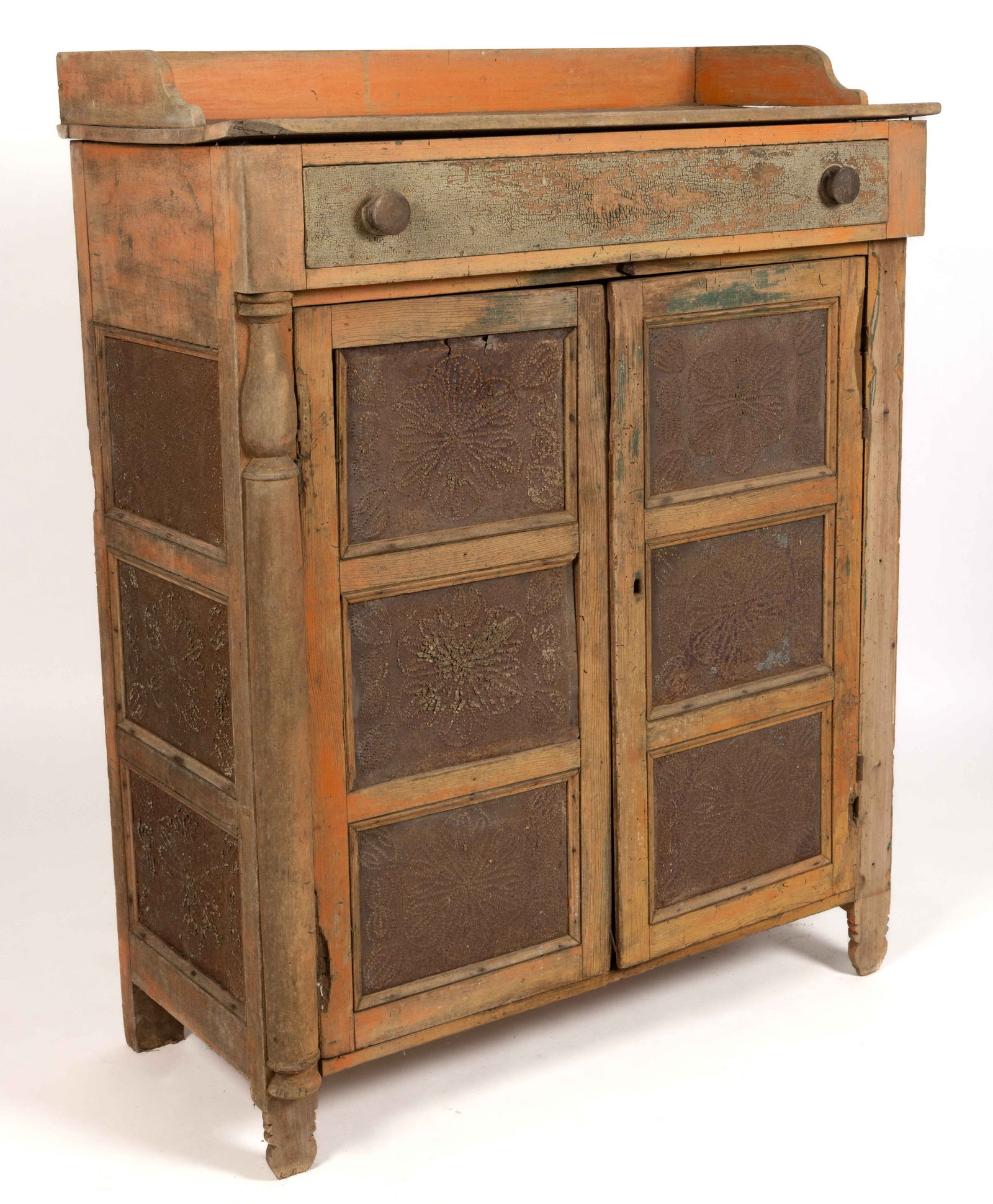 PAGE CO., SHENANDOAH VALLEY OF VIRGINIA, PUNCHED-TIN-PANELED PAINTED YELLOW PINE FOOD / PIE SAFE (1 of 8)