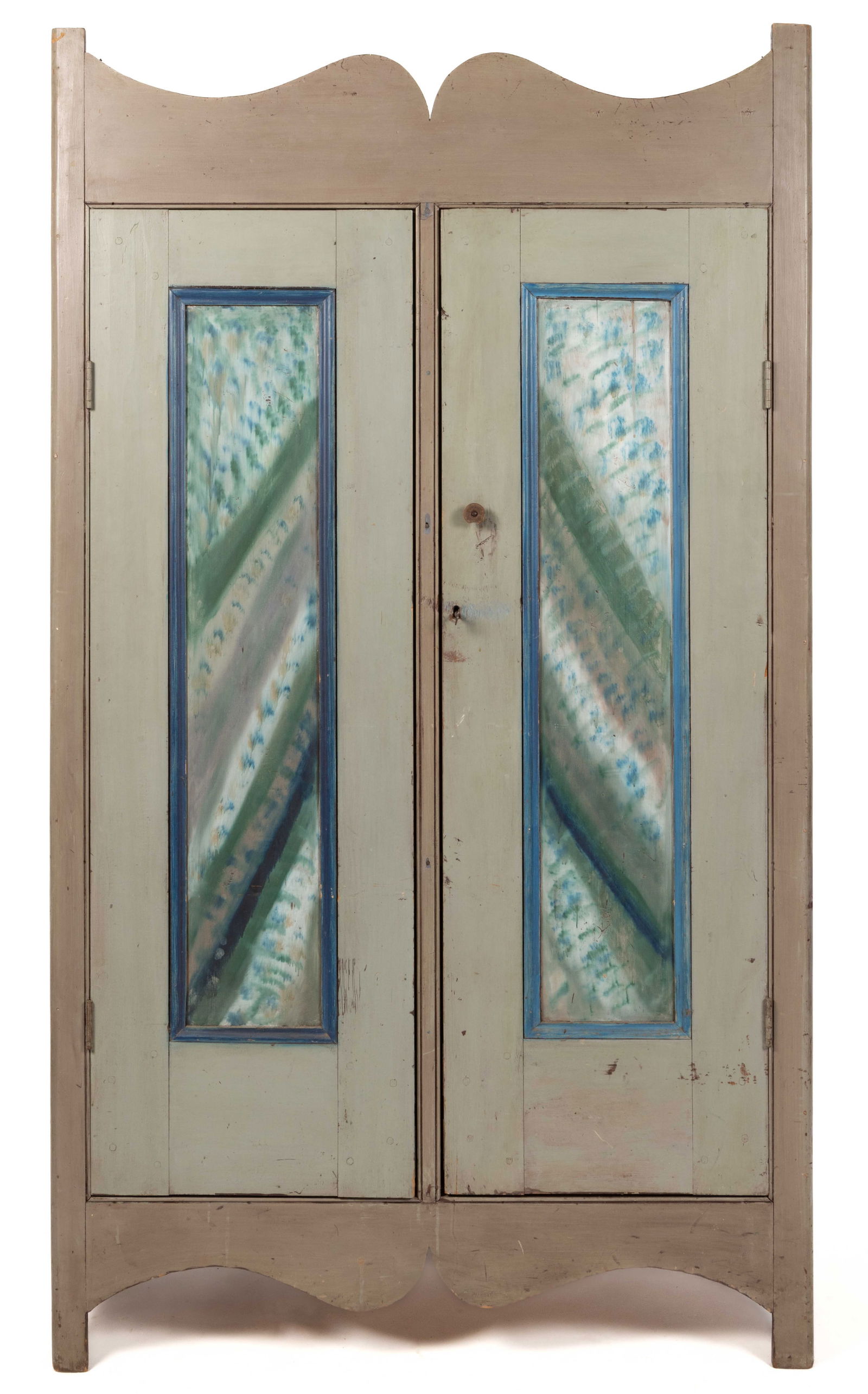 WYTHE CO., VALLEY OF VIRGINIA, ATTRIBUTED, PAINT-DECORATED POPLAR FLATWALL CUPBOARD (1 of 6)