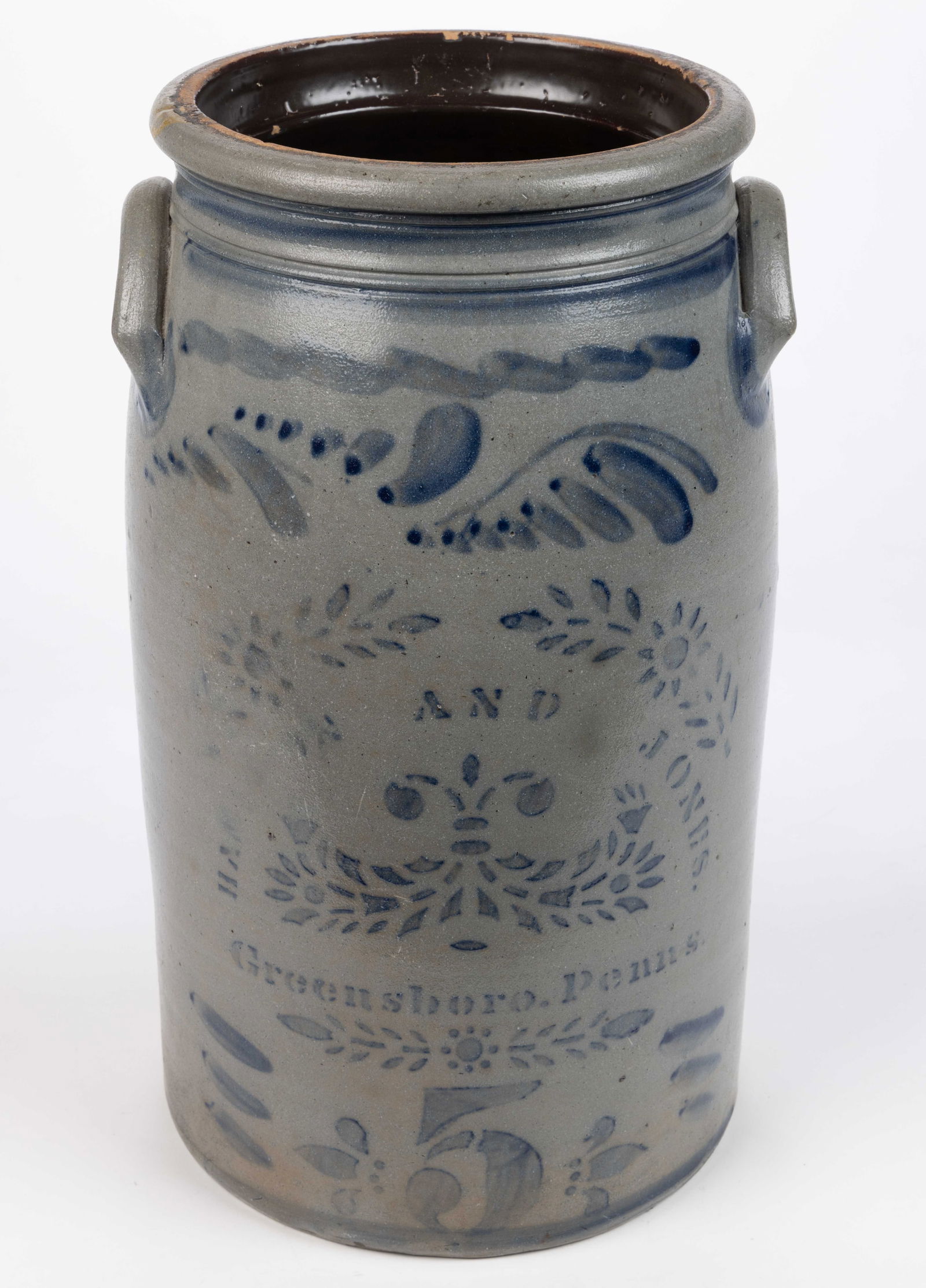 WESTERN PENNSYLVANIA STENCILED STONEWARE CHURN (1 of 7)