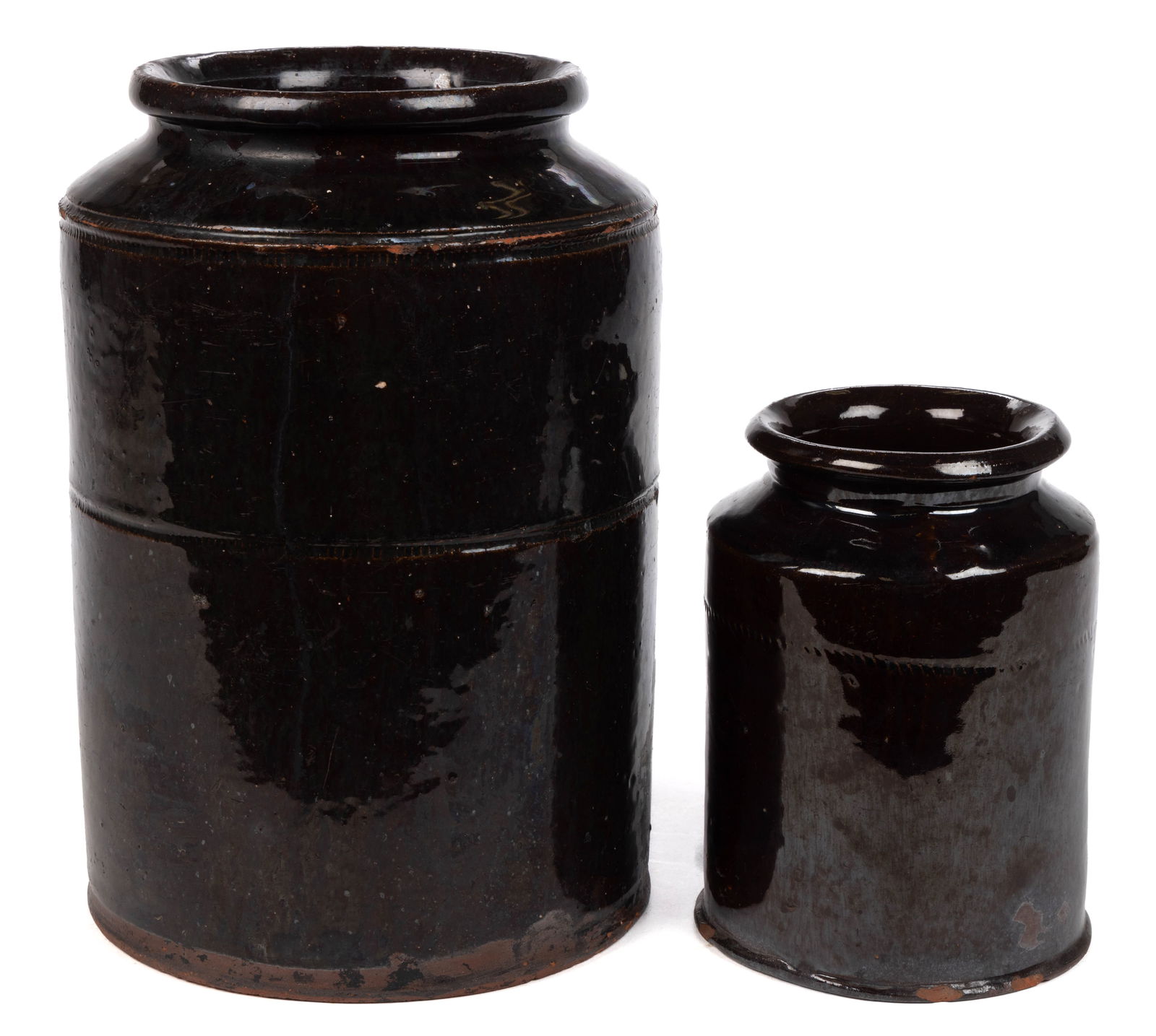 PENNSYLVANIA EARTHENWARE / REDWARE JARS, LOT OF TWO (1 of 5)