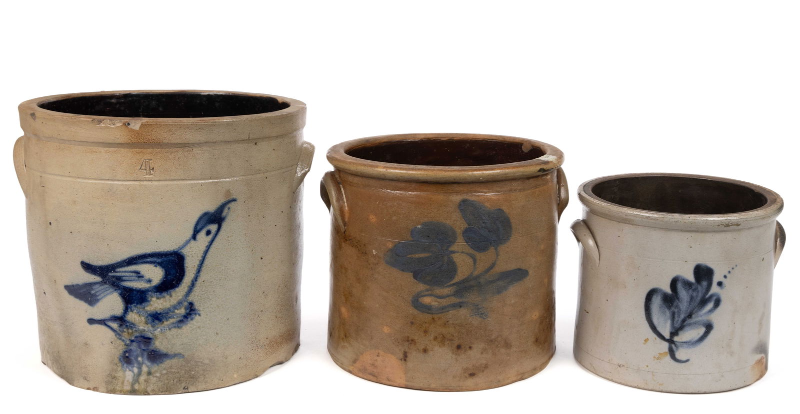 NEW JERSEY DECORATED STONEWARE CROCKS, LOT OF THREE (1 of 5)