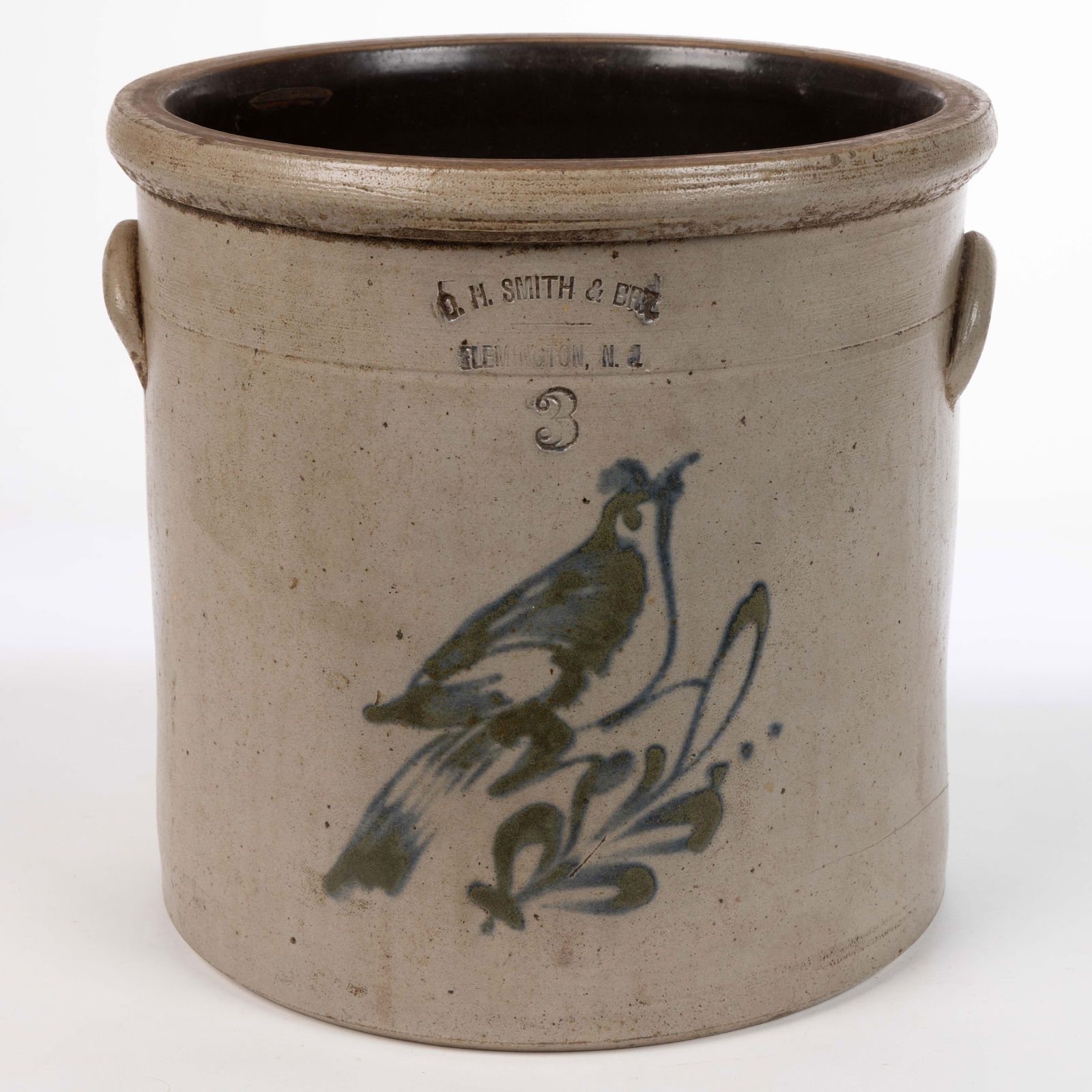 STAMPED "D. H. SMITH & BRO. / FLEMINGTON, N. J.", NEW JERSEY DECORATED STONEWARE CROCK (1 of 5)