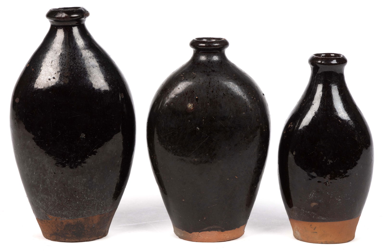 AMERICAN EARTHENWARE / REDWARE FLASKS, LOT OF THREE (1 of 4)