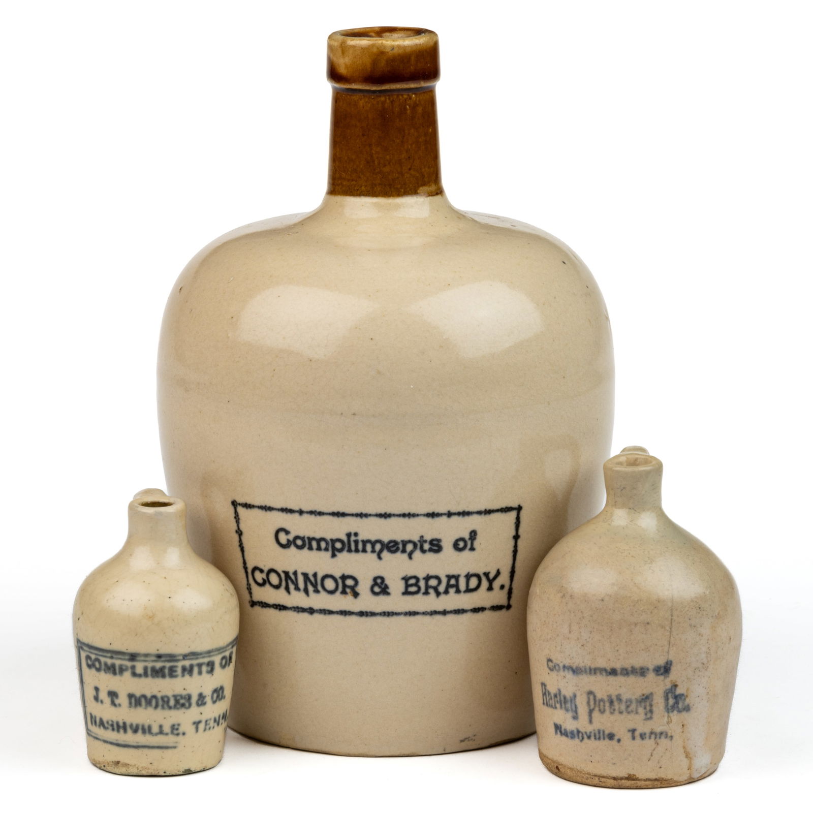 NASHVILLE, TENNESSEE MERCHANT'S STONEWARE MINIATURE ADVERTISING JUGS, LOT OF TWO (1 of 2)