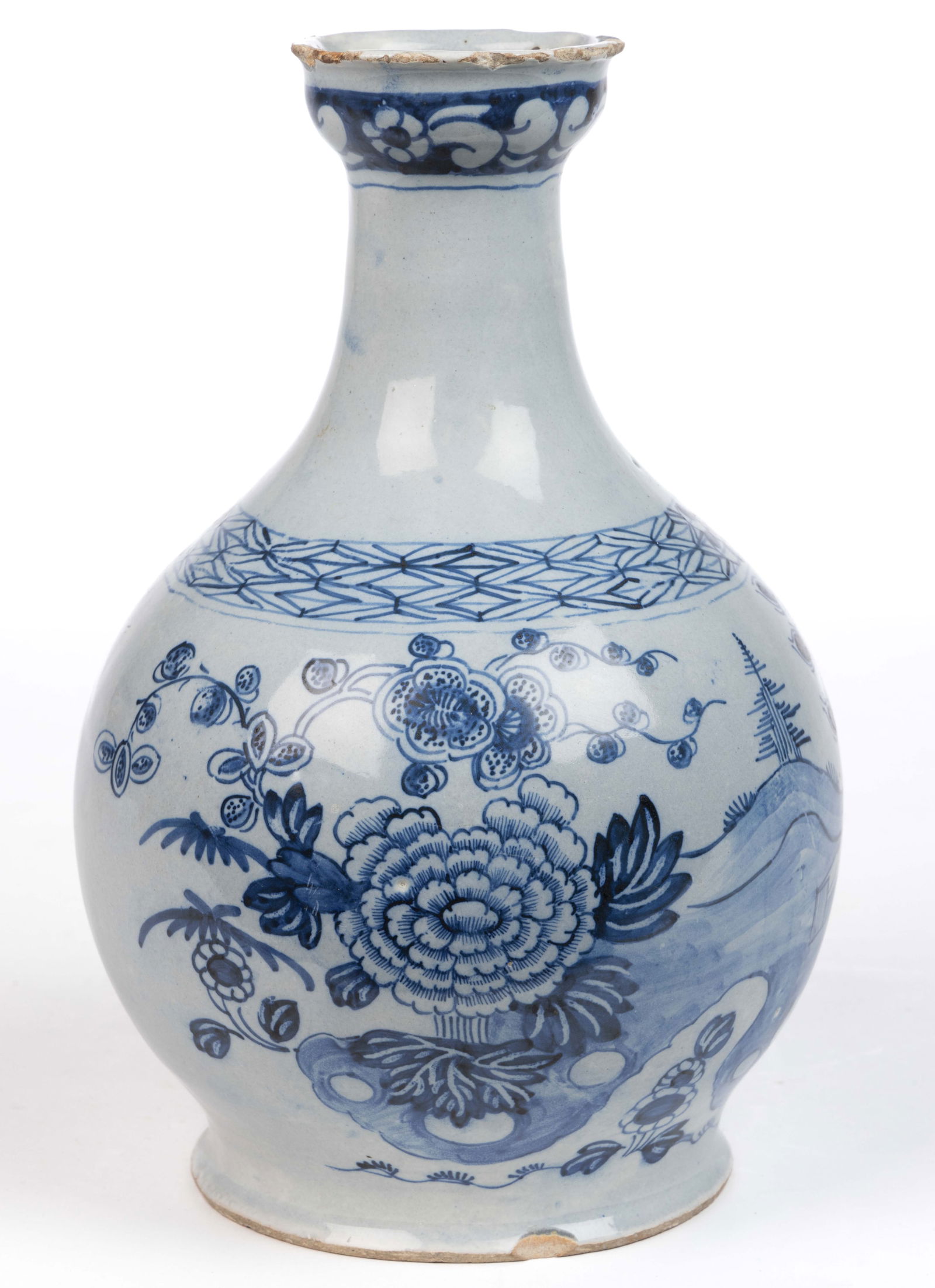 ENGLISH DELFT TIN-GLAZED BLUE AND WHITE EARTHENWARE WATER BOTTLE (1 of 6)