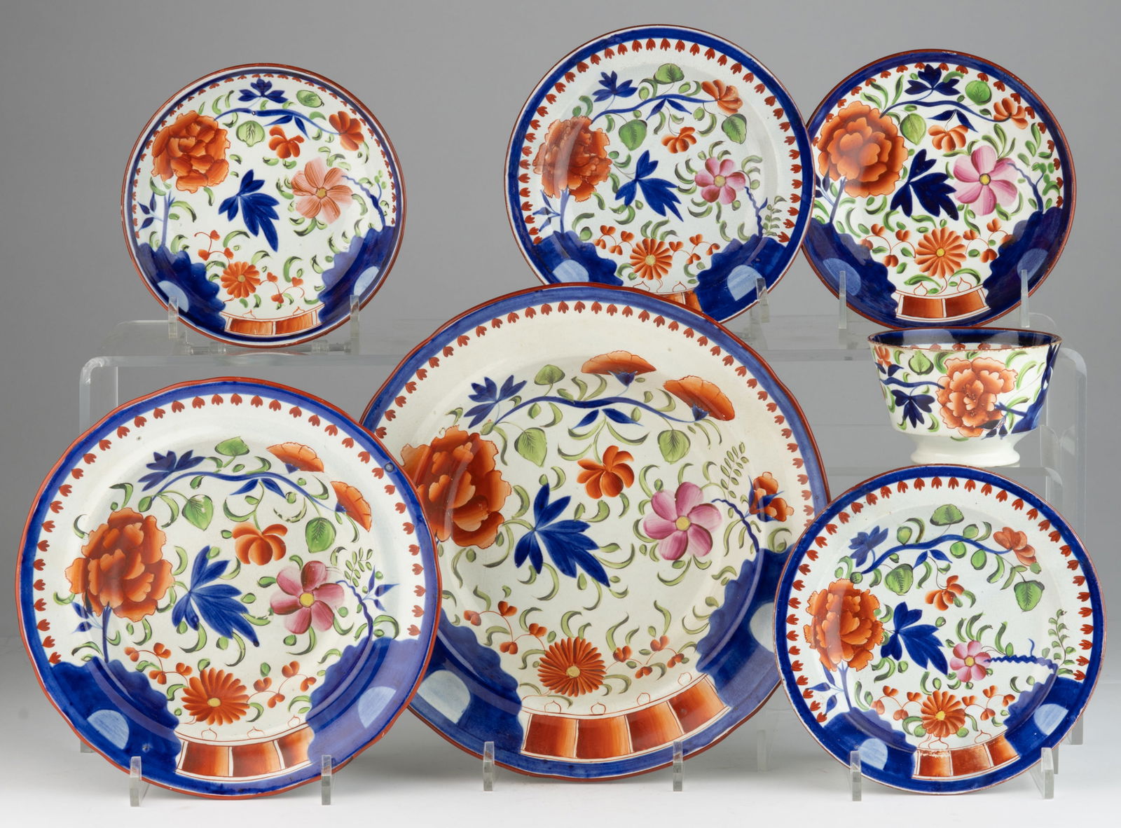 ENGLISH PEARLWARE GAUDY DUTCH CERAMIC TEA AND TABLE ARTICLES, LOT OF SIX (1 of 1)