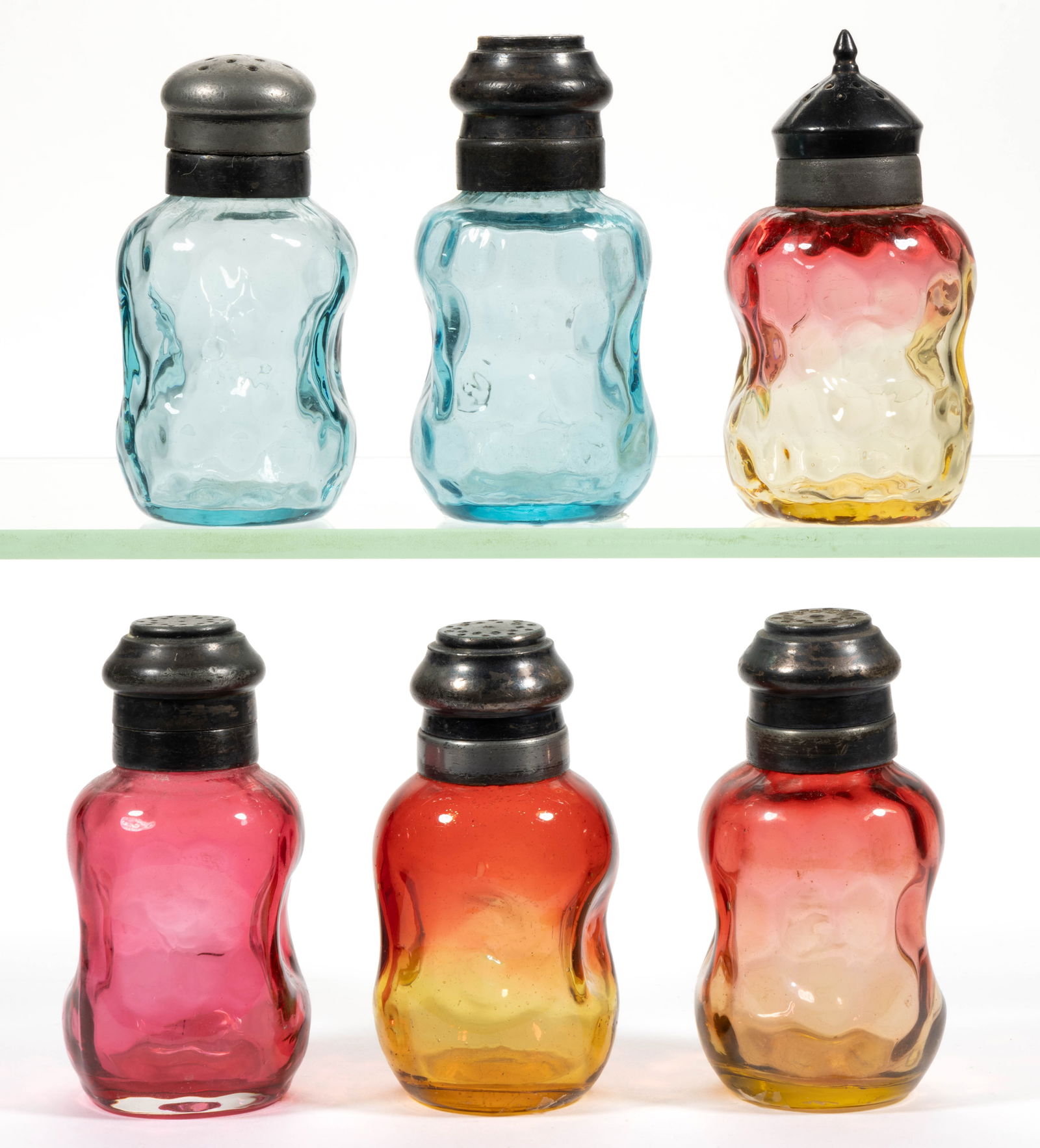 SQUARE PINCHED-SIDES INVERTED THUMBPRINT SALT AND PEPPER SHAKERS, LOT OF SIX (1 of 1)