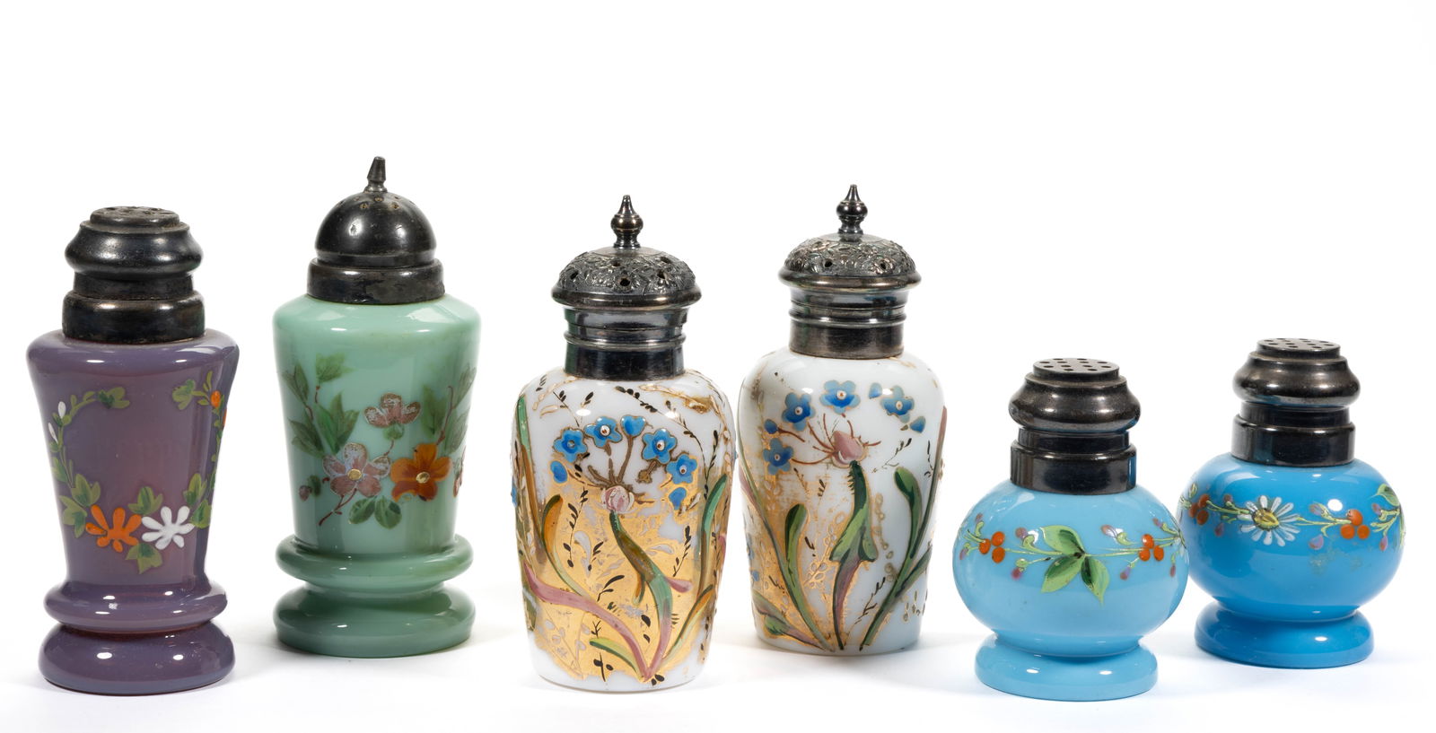 ASSORTED DECORATED OPAQUE SALT AND PEPPER SHAKERS, LOT OF SIX (1 of 1)