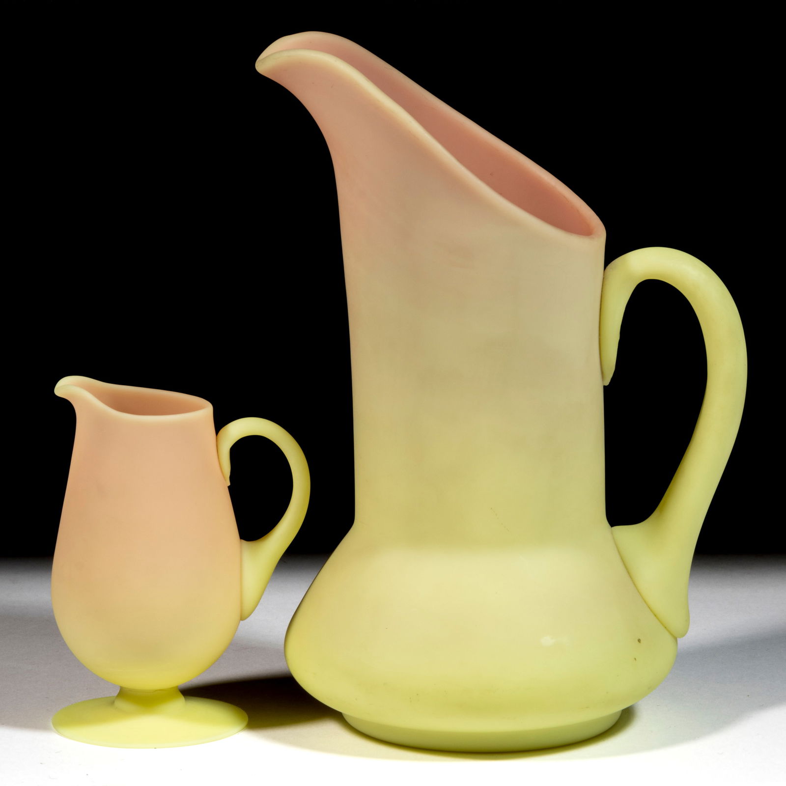 MT. WASHINGTON BURMESE ART GLASS PITCHERS / CREAMERS, LOT OF TWO (1 of 1)