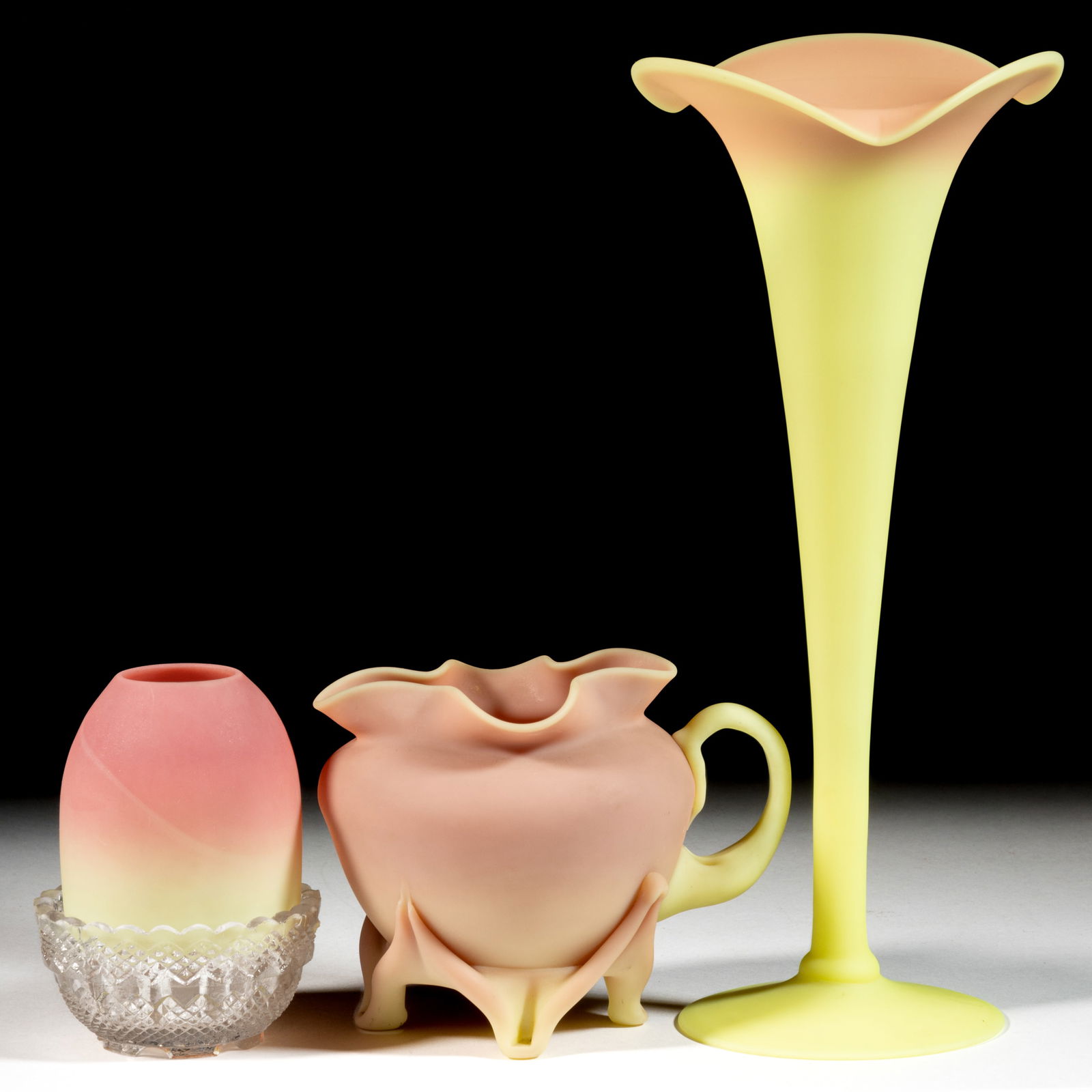 MT. WASHINGTON BURMESE ART GLASS ARTICLES, LOT OF THREE (1 of 1)