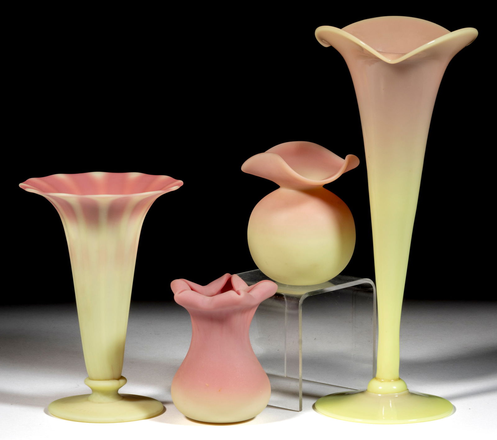 ASSORTED BURMESE ART GLASS VASES / TABLE ARTICLES, LOT OF FOUR (1 of 1)