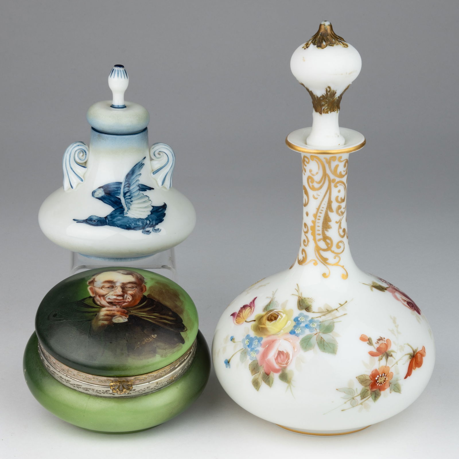 MT. WASHINGTON / RELATED DECORATED OPAL ART GLASS ARTICLES, LOT OF THREE (1 of 1)