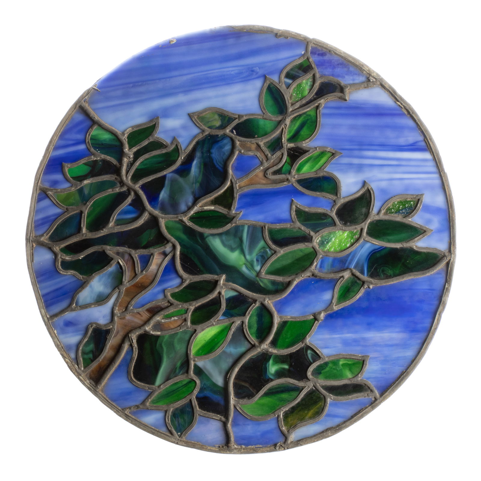 LEADED GLASS FLORAL ART GLASS CIRCULAR TWO-SIDED WINDOW PANE (1 of 2)