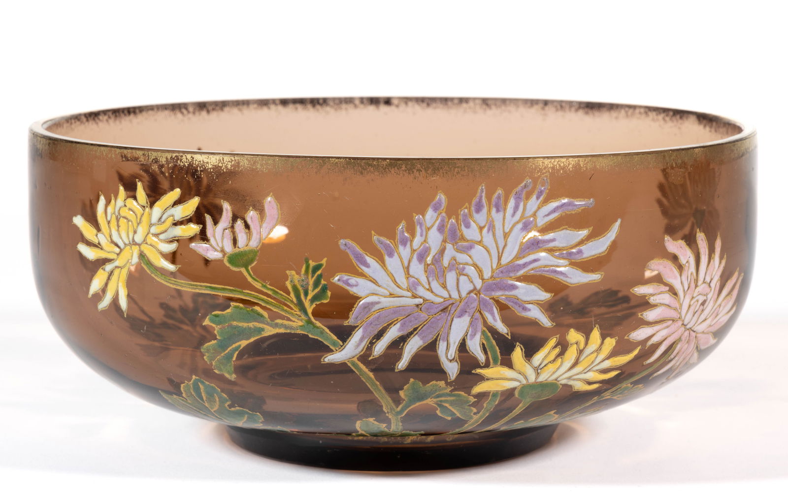 SIGNED EMILE GALLE ENAMEL-DECORATED ART GLASS BOWL (1 of 4)
