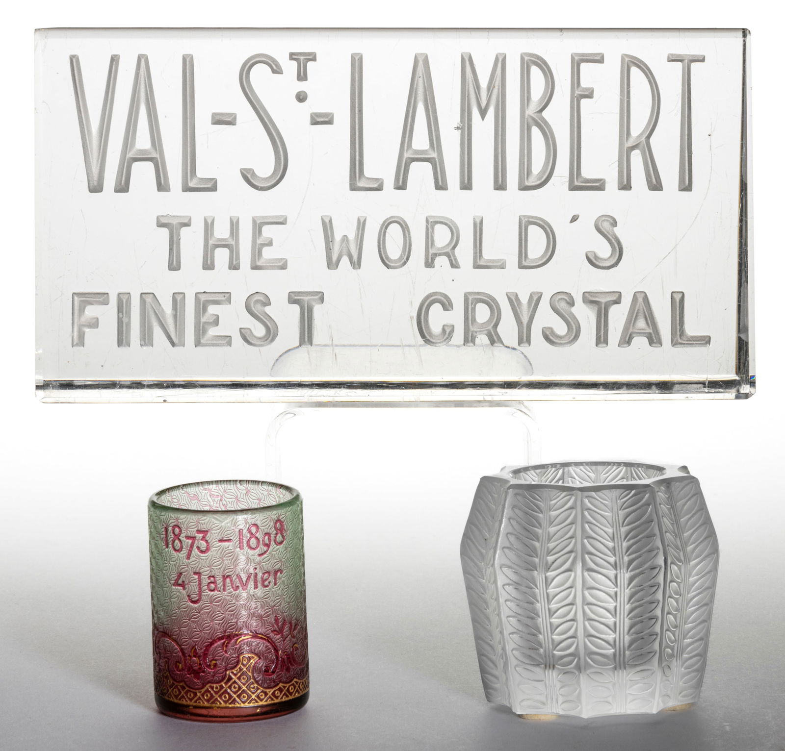 LALIQUE AND VAL ST. LAMBERT ART GLASS ARTICLES, LOT OF THREE (1 of 1)
