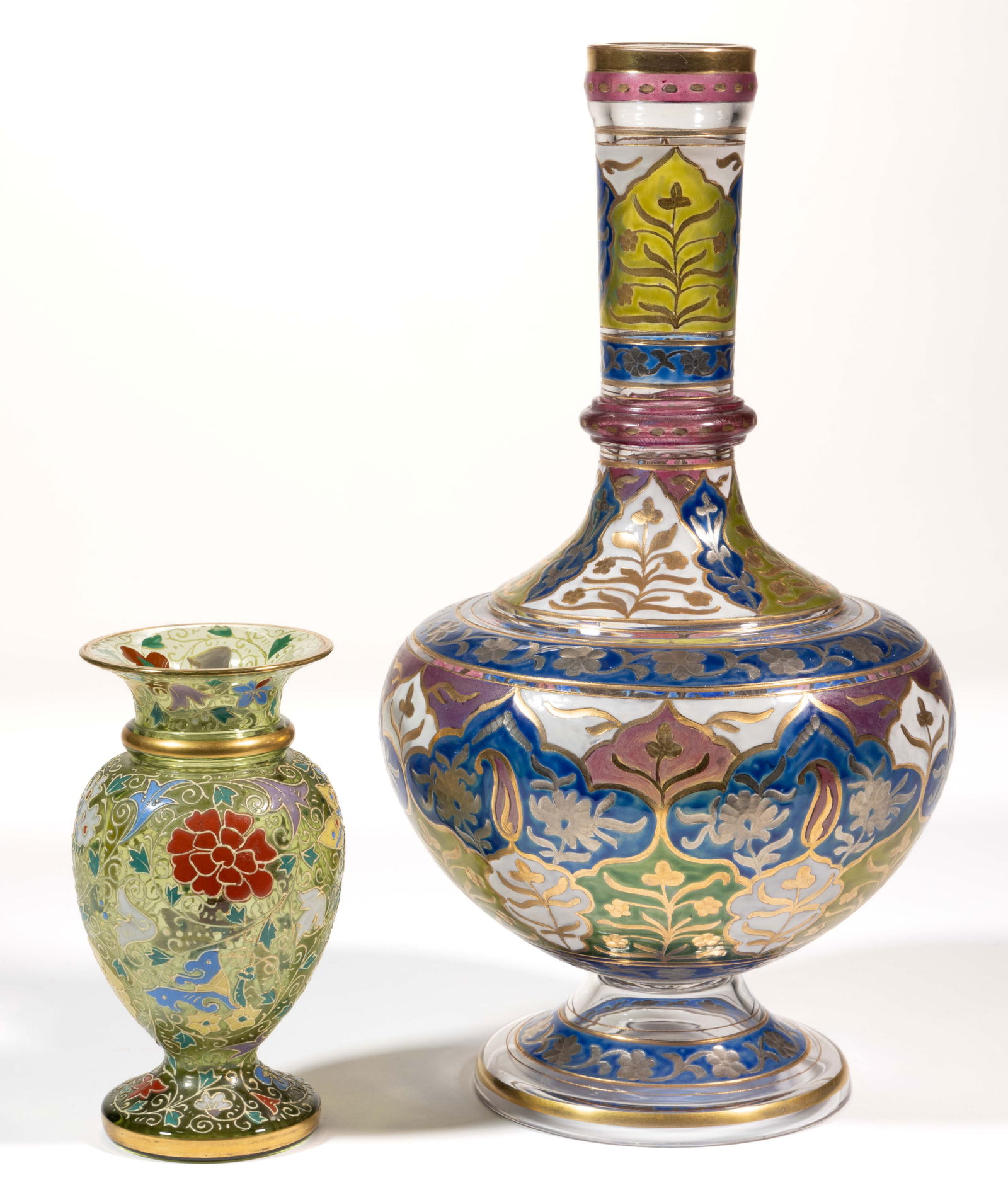 BOHEMIAN ENAMEL-DECORATED ART GLASS ARTICLES, LOT OF TWO (1 of 2)