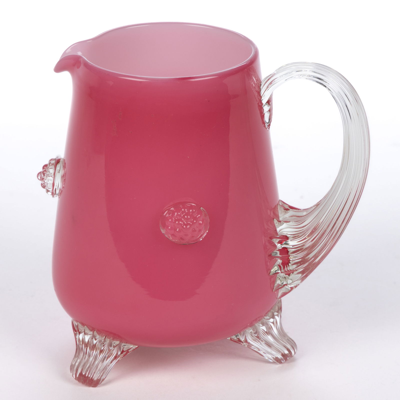 SANDWICH LATE BLOWN ART GLASS CASED AND APPLIED-DECORATED CREAM PITCHER (1 of 3)