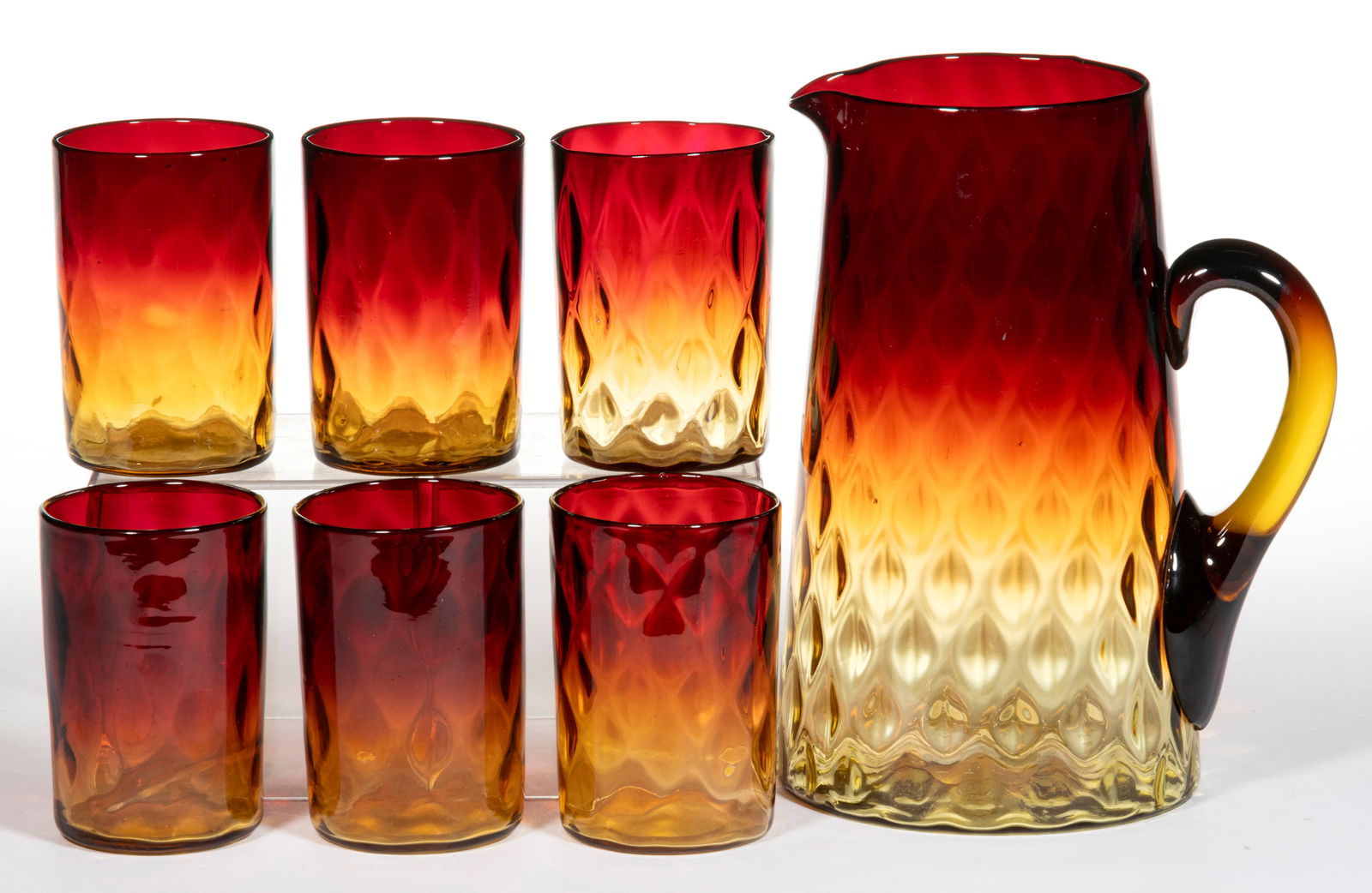 VICTORIAN AMBERINA DIAMOND-OPTIC SEVEN-PIECE WATER SET (1 of 1)